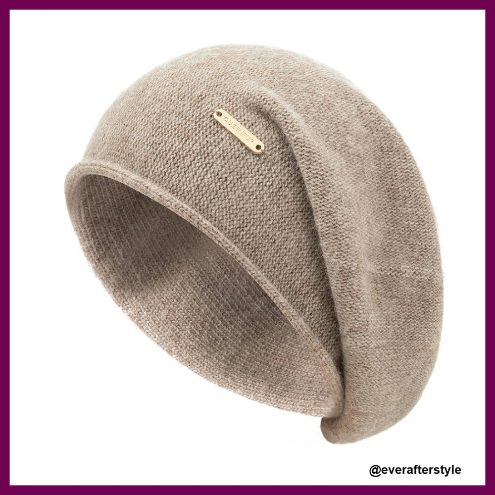 Knit Slouchy Beanie Cashmere Wool Blend Soft Warm Winter Ski Cap